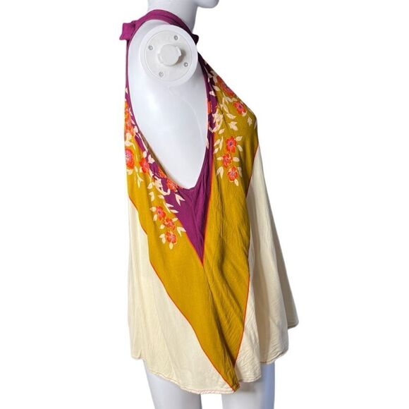 Free People Beat of My Heart High Neck Tunic Cream and Purple Size XS - Picture 2 of 3